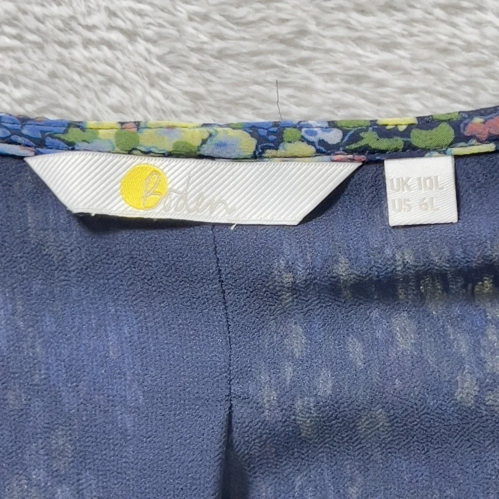 Boden Plisse Mini Dress Sz US 6L‎ XS Blue Floral V Neck Long Sleeve Dress